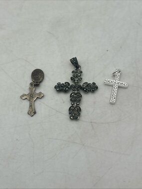 Set Of 3 Cross Pendants Crucifix (2 Are Vintage) See Desc For Sizes